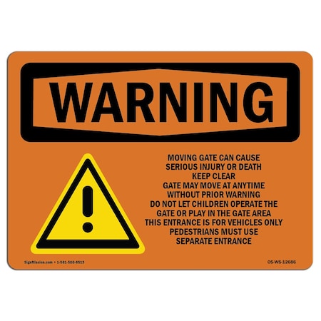 Signmission OSHA Sign, 3.5" H, Moving Gate Can Cause Serious Injury, Landscape, WS-D-35-L-12686-10PK OS-WS-D-35-L-12686-10PK